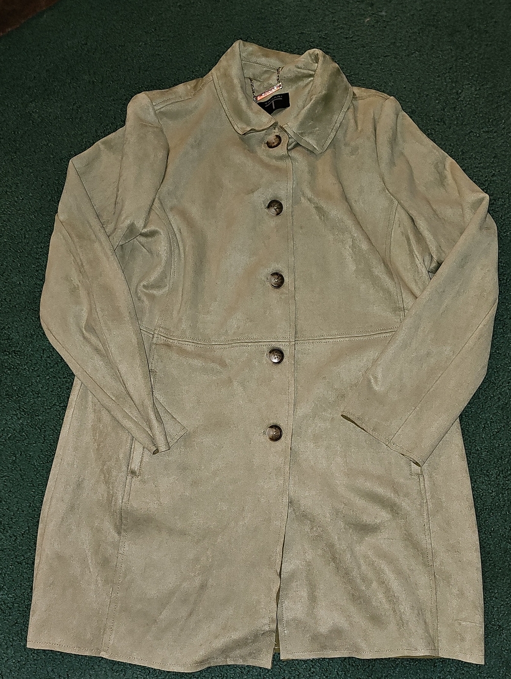 Tahari Suede Trench Coat in Sage Green